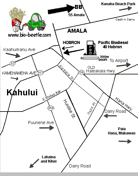 maui map location of Bio-Beetle and biodiesel station in Kahului